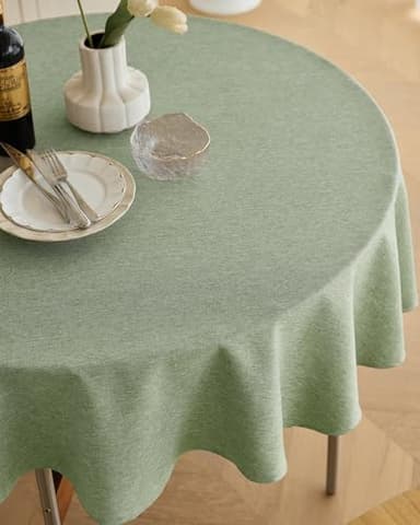 Decorelia Faux Linen Round Tablecloths 60 inch, Waterproof Decorative Washable Texture Rustic Circle Table Cloth Cover for Dining Kitchen Party Farmhouse Outdoor(60 Inch,Round (2-4 Seats),Sage Green) - Image 2