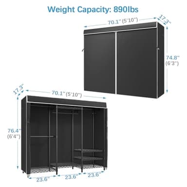 VIPEK V5C Heavy Duty Covered Clothes Rack Portable Closet Rack, Black Metal Clothing Rack with Black Upgarded Polyester Cover Cover, Adjustable Custom Freestanding Closet Wardrobe, Max Load 800LBS - Image 5
