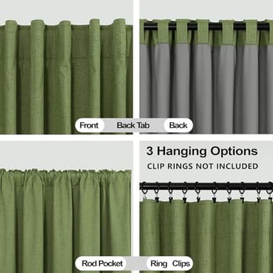 KOUFALL Dining Room Curtains for Christmas,Blackout Linen Neutral Forest Grass Green Boho Office Curtains for Windows at Home - Image 4