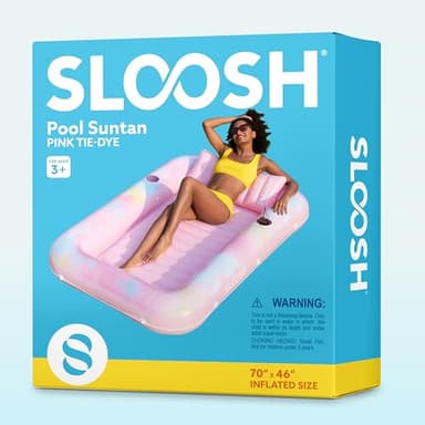 SLOOSH Inflatable Tanning Pool Lounger Float, 70" x 46" Pool Floats Adult with Pillow, 4 in 1 Suntan Tub Raft Floatie,Sunbathing Bed Lounge for Water Blow Up Ball Pit Party Gifts,Pink Tie-dye - Image 7
