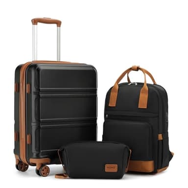 Kono Luggage Set 3 Piece Carry On Hardside Luggage with TSA Lock Spinner Wheels Carry On Suitcase Apricot Black - Image 1