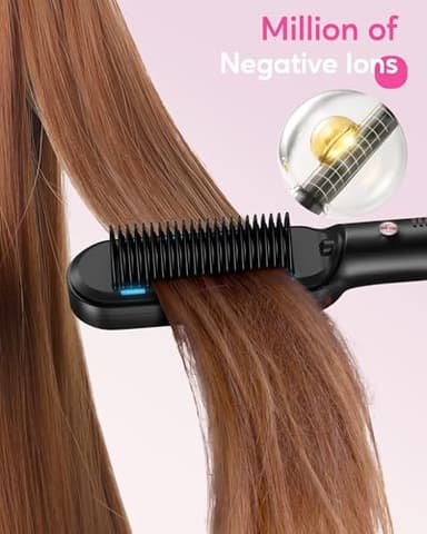 Wavytalk Hair Straightener Brush,Sleek Sweep Ionic Straightening Brush with 6 Temperature Adjust, Anti-Scald Ceramic Hair Straightener Comb Fast Heating for Home Salon, Dual Voltage, Rose Gold - Image 6