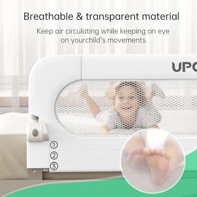 UPGOGO Folding Bed Rail for Toddlers,Baby Bed Rail Guard with Reinforced Anchor Safety System,Fit Bunk,Full Size,Queen,King,Twin(White,59"x23.6") - Image 5