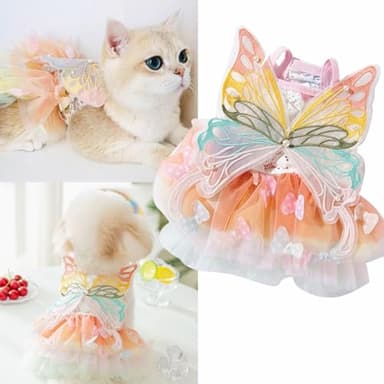 Butterfly Dog Costume Pet Girl Cute Puppy Clothes for Small Dog Girls Halloween Costum Cat Outfit for Kitten Chihuahua Yorkie Pomeranian (Small size for 3.3-5.5lb pets) - Image 1