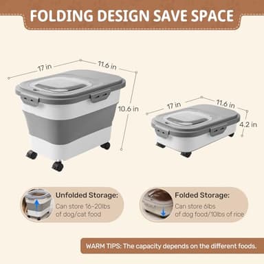 SEWIU Dog Food Storage Container 2pack*20LB,Collapsible Dog Food Container with Travel Silicone Bowl and Scoop for Dog/Cat/Bird Food/Cat litter,Keep Dry Food Fresh,Easy to Move. - Image 4