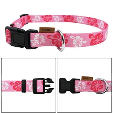 Aiminto Dog Collar, Cute Floral Pattern, Soft and Adjustable Collar with Quick Release Buckle (M (Neck 14-24", Width 3/4"), Hawaiian Pink) - Image 2