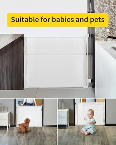 AOURMKOOP Retractable Baby Gate,Mesh Baby Gate or Mesh Dog Gate,33" Tall,Extends up to 55" Wide,Child Safety Gate for Doorways, Stairs, Hallways, Indoor/Outdoor（White,33"x55") - Image 6