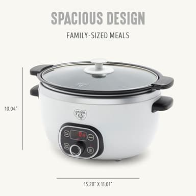 GreenLife 6QT Slow Cooker, Non-Toxic PFAS-Free Ceramic Nonstick Removable Interior Bowl, Programmable, Family Friendly, Keep Warm, Stovetop & Oven Safe, Dishwasher Safe Parts, Timer, Glass Lid, White - Image 4