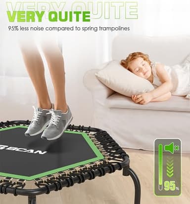 BCAN 48" Mini Trampoline, 550 LBS Fitness Trampoline with T-Adjustable Handle Bar, Bungees, Stable & Quiet Exercise Rebounder for Adults Indoor/Garden Workout-Green - Image 8