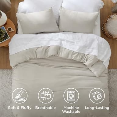 Bedsure King Size Comforter Set, Beige Soft Prewashed Bedding for All Seasons, 3 Pieces GentleSoft™ Warm Down Alternative Bed Set, 1 Lightweight Comforter (104"x90") and 2 Pillowcases (20"x36") - Image 4
