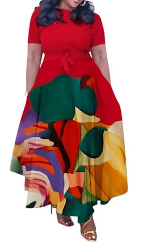 BFFBABY Plus Size Dress A Line Dresses for Women Summer Long Dresses with Sleeve Casual Belted - Image 1