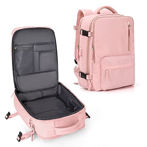 Large Travel Backpack Women, Carry On Backpack,Hiking Backpack Waterproof Outdoor Sports Rucksack Casual Daypack with USB Charging Port Shoes Compartment,Pink… - Image 1