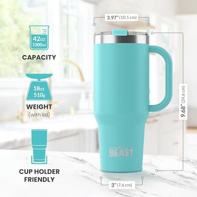 Beast 42 oz Tumbler Stainless Steel Vacuum Insulated Coffee Ice Cup Double Wall Travel Flask (Aqua Blue) - Image 3