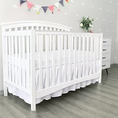Crib Bed Skirt 28” x 52” with 14” Drop Pleated Dust Ruffle for Baby Boys Girls Elastic Adjustable Fit Toddler Bedskirt Easy On/Off Soft Nursery Standard Crib Bedding Skirts Solid White Crib Skirt - Image 5