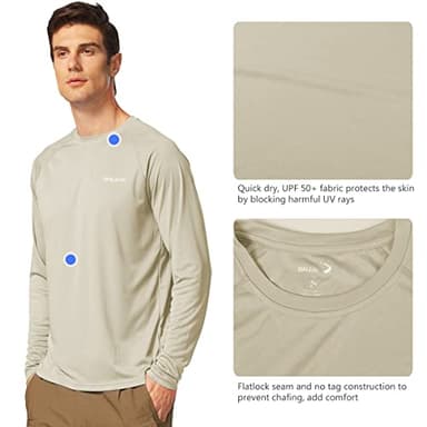 baleaf Men's Sun Protection Shirts UV SPF T-Shirts UPF 50+ Long Sleeve Rash Guard Fishing Running Quick Dry Oatmeal Size S - Image 3