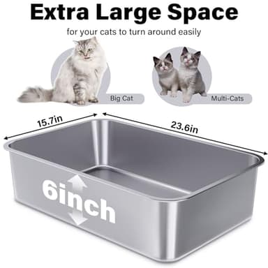 Holintan Stainless Steel Litter Box 2 Pack, 23.6" X 15.7" X 6" Steel Litter Box XL No Smell, Extra Large Metal Litterbox for Big Cat, Multiple Cats, Non Stick, Easy Cleaning - Image 2