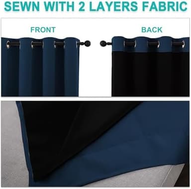 NICETOWN 100% Blackout Blinds, Set of 2, 52 inches x 102 inches, Laundry Room Decor Window Treatment Curtains for Large Patio Sliding Door, Thermal Insulated Moroccan Blue Curtains for Bedroom - Image 7