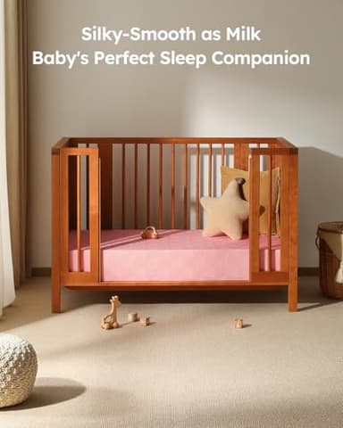 Unnivoll Baby Crib Sheets for Boys Girls, Fitted Crib Sheet Neutral 3 Pack for Standard Crib and Toddler Mattress, Breathable Soft Microfiber Baby Sheet 28x52x8in Pink White Moon - Image 7