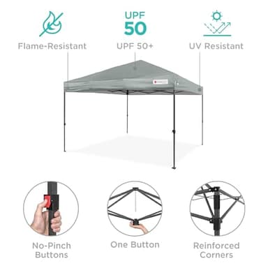 Best Choice Products 10x10ft 1-Person Setup Pop Up Canopy Tent Instant Portable Shelter w/ 1-Button Push, Case, 4 Weight Bags - Silver - Image 5