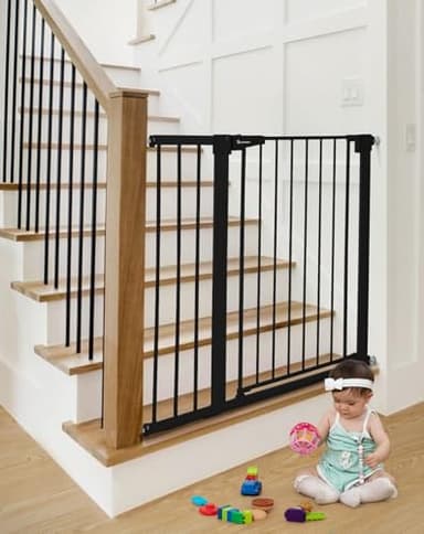 COMOMY 36" Extra Tall Baby Gate for Stairs Doorways, Fits Openings 29.5" to 40.6" Wide, Auto Close Sturdy Safety Dog Gate for House, Pressure Mounted Easy Walk Through Pet Gate with Door, Black - Image 1