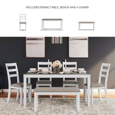 Signature Design by Ashley Stonehollow Modern Farmhouse Dining Table with Upholstered Chairs and Bench, Set of 6, White & Gray - Image 5