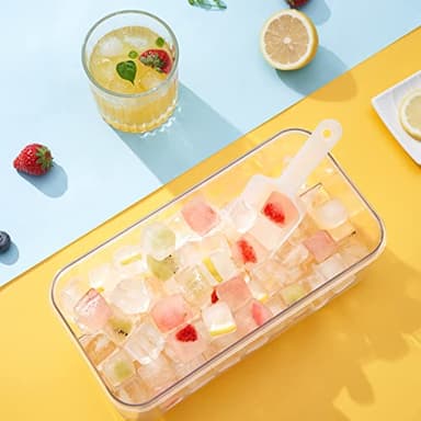 Ice Cube Tray with Lid and Bin, PHINOX 64 pcs Ice Trays for Freezer, Ice Cube Trays for Freezer with 2 trays, Container, Lid & Ice Scoop, BPA Free - Image 8