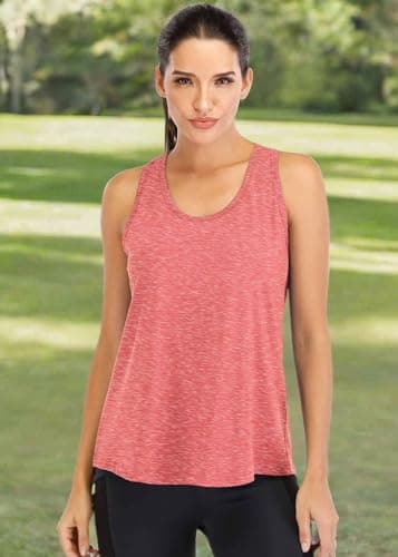 ICTIVE Workout Tops for Women Loose Fit Racerback Mesh Backless Muscle Tank Athletic Exercise Gym Shirts Coral M - Image 3