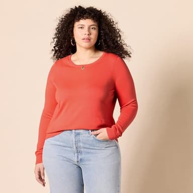 Amazon Essentials Women's Long-Sleeve Lightweight Crewneck Sweater (Available in Plus Size), Coral Pink, Large - Image 6