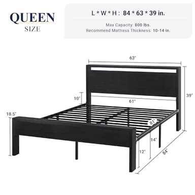 Allewie Queen Size Platform Bed Frame with Wooden Headboard and Footboard, Heavy Duty 12 Metal Slats Support, No Box Spring Needed, Under-Bed Storage, Noise Free, Easy Assembly, Black Oak - Image 2