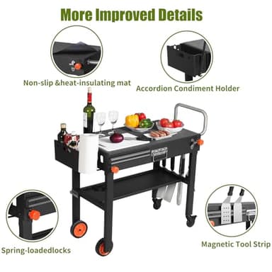 LKVHV Portable Outdoor Grill Table, Blackstone Grill Stand Solid and Sturdy 31"W x 17"D, Movable Kitchen Cooking Prep BBQ Cart with Wheels, Folding Cart for Ninja, Blackstone Griddle 17"/22" etc - Image 5