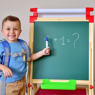JOYOOSS Easel for Kids - Adjustable Wooden Art Easel with Paper Roll,Magnetic Double Sided Dry Erase Board,Outdoor Easel for Toddlers,Green - Image 8