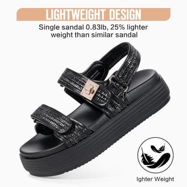 FITORY Women Platform Sandals Comfortable Open Toe Beach Shoes with Adjustable Buckle Straps for Summer Black Size 8 - Image 4