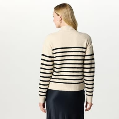 The Drop Women’s Carolina Drop Shoulder Mock Neck Pullover with Exposed Seams, Crème Brulee/Black, M - Image 2