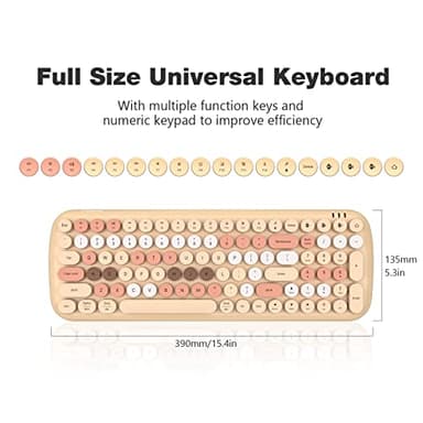 MOFII Wireless Bluetooth Keyboard for Mac, iPad, iPhone, PC, Laptop & Android, Connect up to 3 Devices Simultaneously, Portable 100-Key Typewriter Retro Round Keycaps Keyboard- Milk Tea Colorful - Image 5