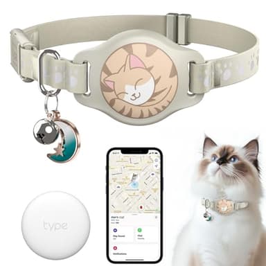 Cat Tracker Collar - Waterproof Airtag Cat Collar with Finder Tag (iOS ONLY), Compatible with Apple Find My, Breakaway Tractive Design with Reflective Pattern & Bell, Khaki(Not for Android Devices) - Image 1