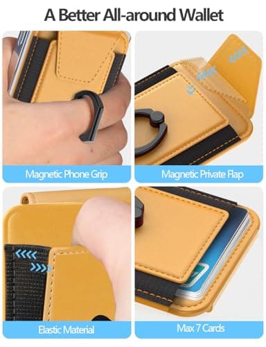 For Magsafe Wallet with Grip, 6-Card Holder, Stronger Magnetic Card Wallet Holder for iPhone 17/16/15, iPhone 14/13/12 Series, Leather Magnetic Phone Wallet with Privacy Flap, RFID Blocking, Orange - Image 5