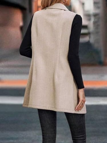 IDEALSANXUN Long Vest for Women Sleeveless Tweed Blazer Jackets 2025 Fall Winter Outerwear Trench Coat Sweater Cardigan Tops, Beige, M - Image 4