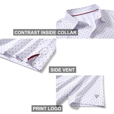 Men's Golf Shirts Dry Fit Short Sleeve Print Performance Moisture Wicking Patterned Polo Shirt for Men White Geo - Image 4