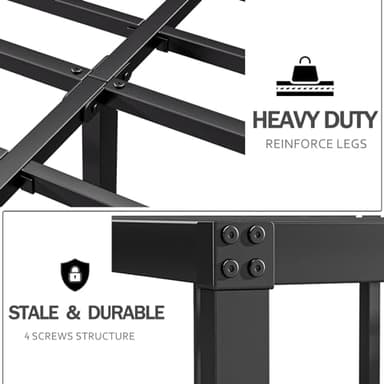 Neslime 16 Inch High Metal Queen Bed Frame Platform, Heavy Duty Bed Frame Queen Size, Steel Slat Support, Easy Assembly, Noise Free, Black - Image 4