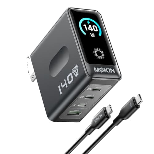 Laptop Charger, GaN 140W USB C Charger PD3.1 PPS 4-Port Multi-Device Fast Charging, USB C Power Adapter, Intuitive Touch Screen, for MacBook Pro, iPhone 17/16 Series, Samsung Galaxy,Pixel,DJI Drone
