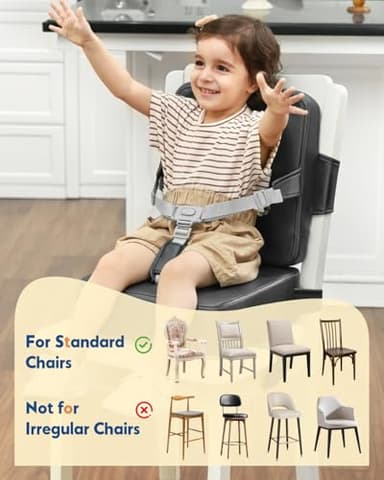 HOMEAL Booster Seat for Kitchen Chair - Toddler Booster Seat for Dining Table - Dining Seat with Adjustable Straps - Non-Slip Base & Breathable Fabric - Dark Gray - Image 3
