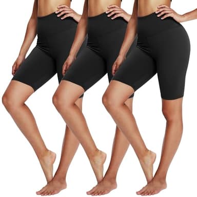 3 Pack Biker Shorts for Women – 8" Black High Waisted Tummy Control for Gym Workout Athletic Cheerleading Yoga - Image 1