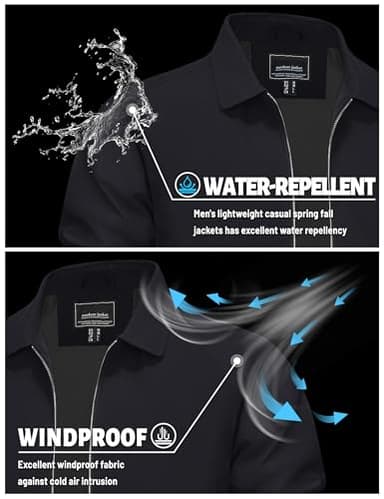 TACVASEN Mens Jacket Lightweight Windbreaker Jacket Business Casual Stylish Zip Up Work Coat for Fall and Spring Black - Image 2