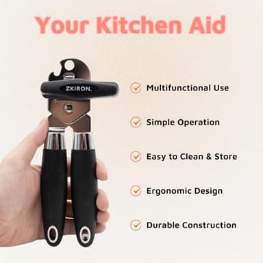 ZKIRON Easy Turn Manual Can Opener and Bottle Opener - Heavy Duty Stainless Steel Can Openers for Seniors, Smooth Edge, Ergonomic Handle, Durable Sharp Cutting Wheel (Black) - Image 7