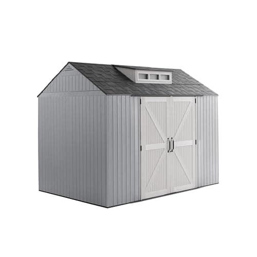 Rubbermaid Extra Large Resin Outdoor Storage Shed With Floor (7 x 10 Ft.), Weather Resistant, Brown, Organization for Home/Lawn Mower/Backyard Equipment/Bike Storage/Pool Supplies - Image 1