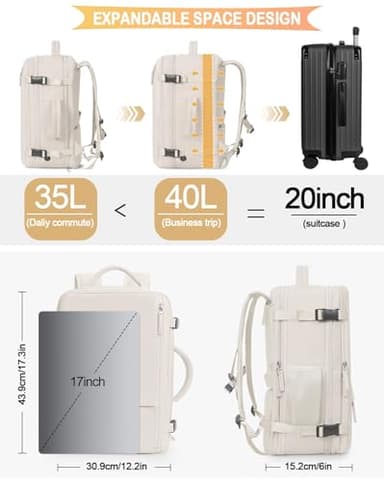 Getravel Travel Backpack For Women, Airline Approved Personal Item Bag, Carry On Backpack,17 Inch Laptop School Backpack, Waterproof Casual Overnight Bag, Hiking Backpack (Beige) - Image 4