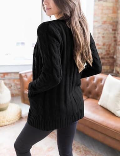 MEROKEETY Women's 2025 Fall Long Sleeve Cable Knit Cardigan Sweater Open Front Button Loose Outerwear Black - Image 2