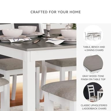 Signature Design by Ashley Stonehollow Modern Farmhouse Dining Table with Upholstered Chairs and Bench, Set of 6, White & Gray - Image 4