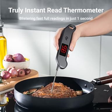 Professional Digital Meat Thermometer, 1 Sec Instant Read, ±0.5℉ Accuracy NIST&NSF Certified Food Thermometer, Auto-Rotate Bright LED Screen, 100% Waterproof Cooking Thermometer for Grill BBQ, Black - Image 4