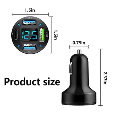 Car Charger 66W Super Fast Charging with USB PD&QC 3.0(Voltmeter&LED Lights) Universal Quick Charge for 12-24V Car Cigarette Lighter Plug,Compatible with iPhone 14 13 12,S22 S21 S20,iPad(Black) - Image 2